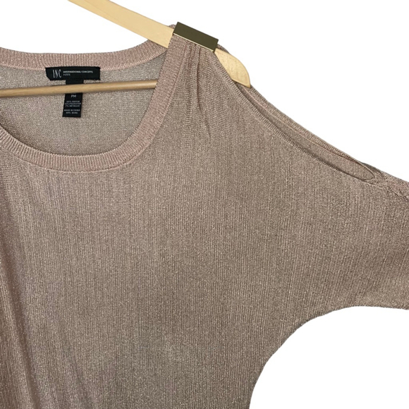 INC INTERNATIONAL CONCEPTS Pink Sweater Shirt Gold Metallic Women’s Petite M - Picture 9 of 12